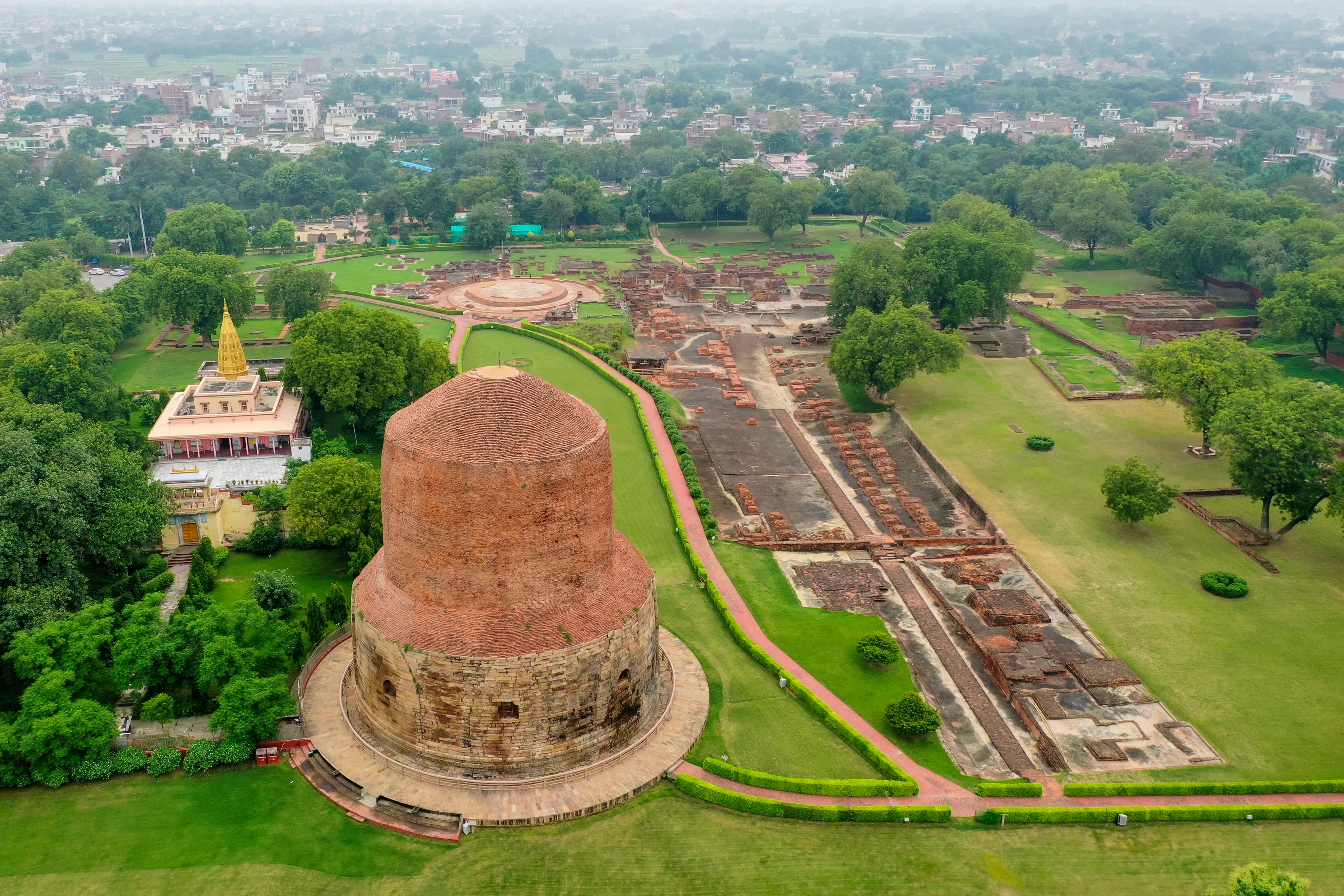 Echoes of Enlightenment – Aerial View of Sarnath