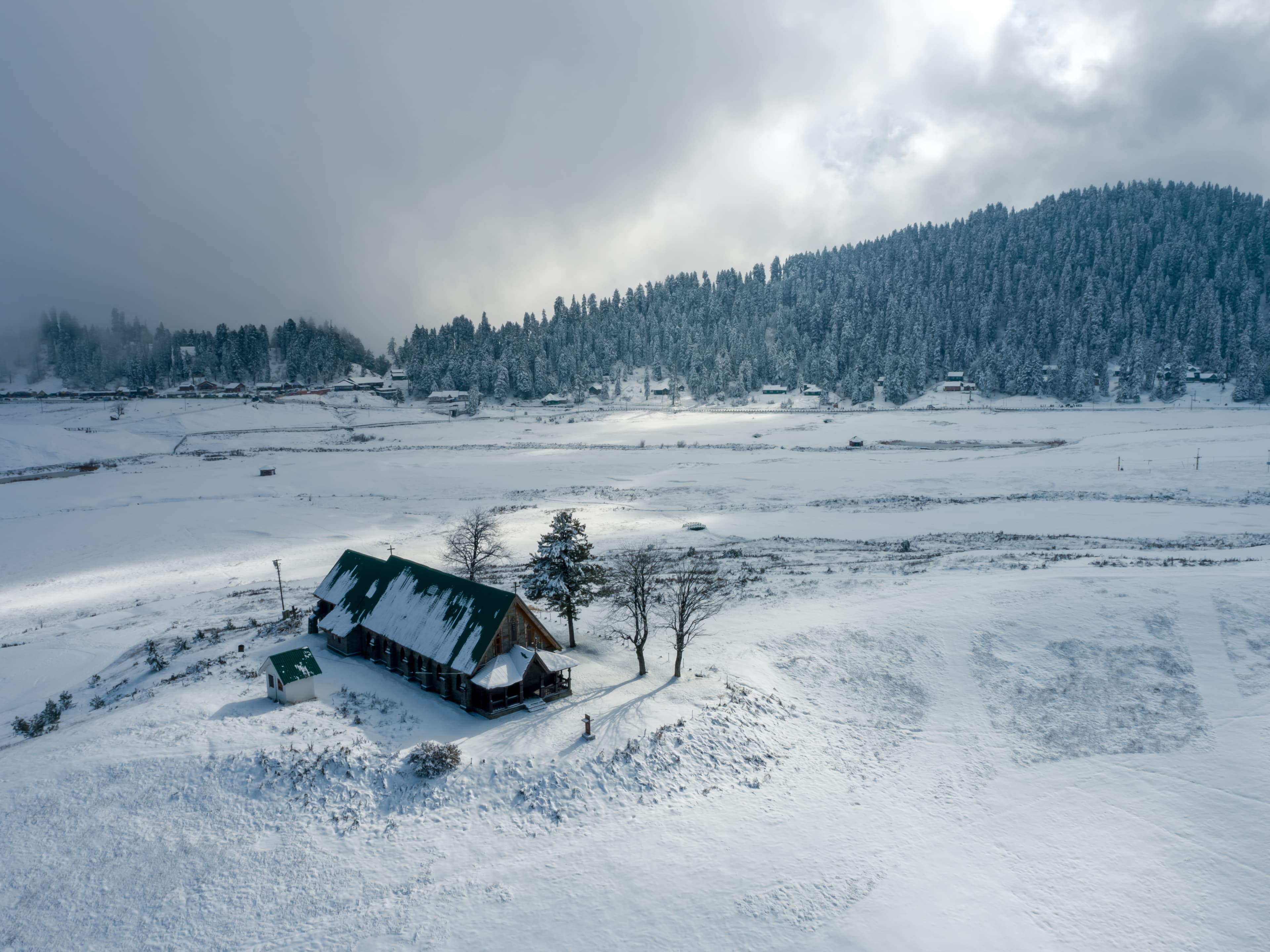 Sanctuary in Snow – Aerial View of St. Mary’s Church, Gulmarg