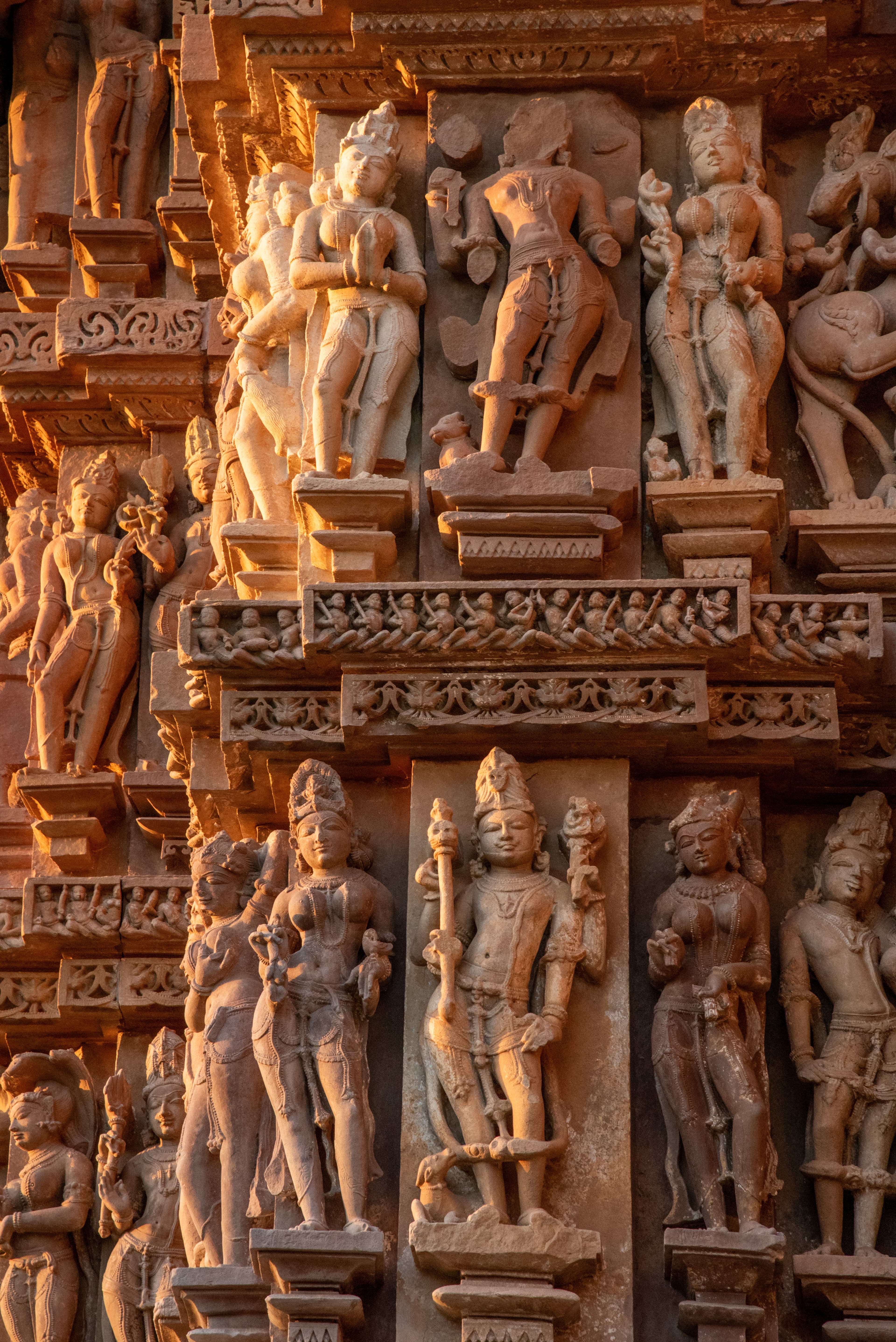 Intricate Sandstone Sculptures of Khajuraho at Golden Hour