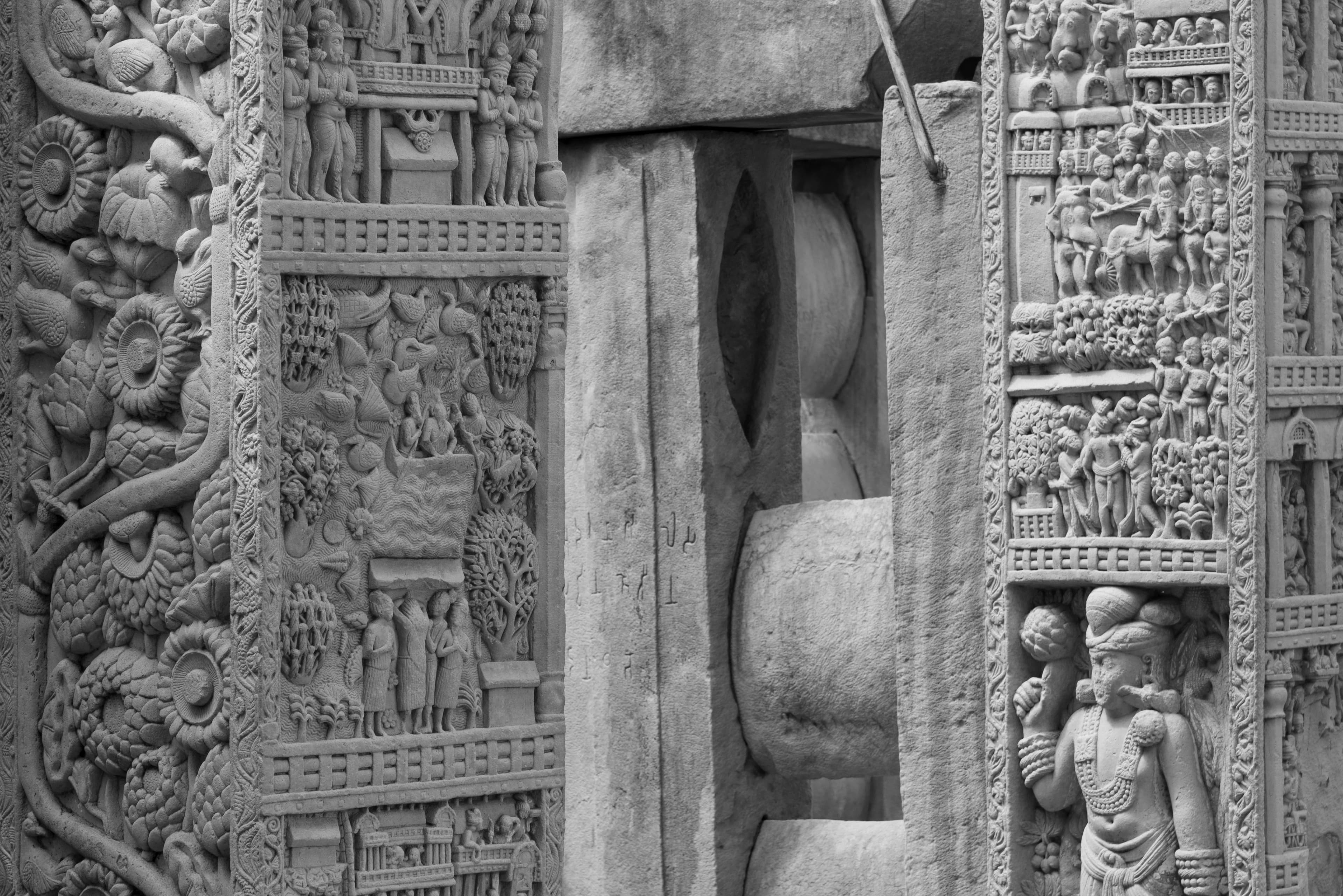 Intricate Stone Carvings on Sanchi Gateway – Ancient Buddhist Symbolism in Detail