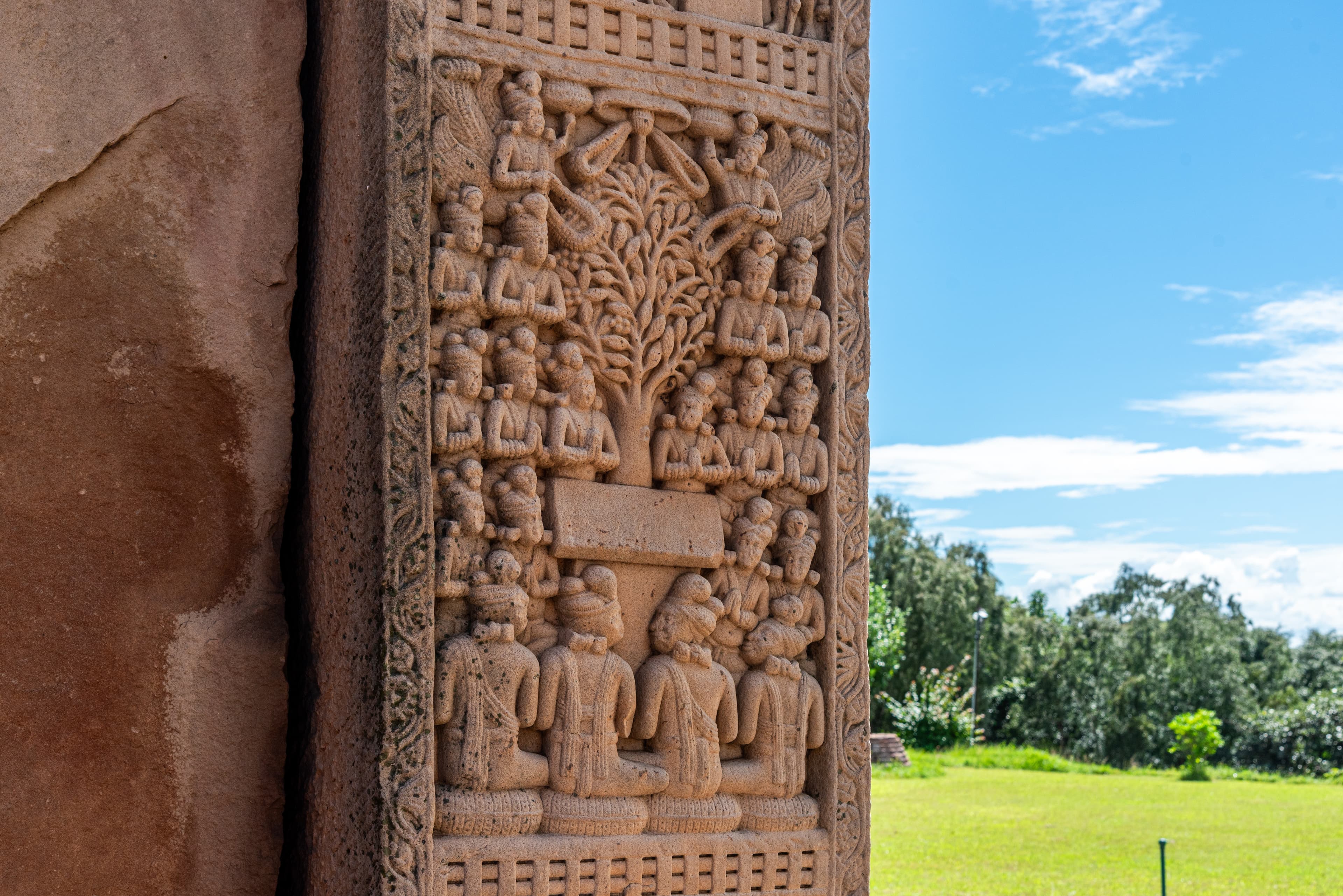 Worship Beneath the Bodhi Tree – Sanchi Stupa’s Sacred Stone Carving