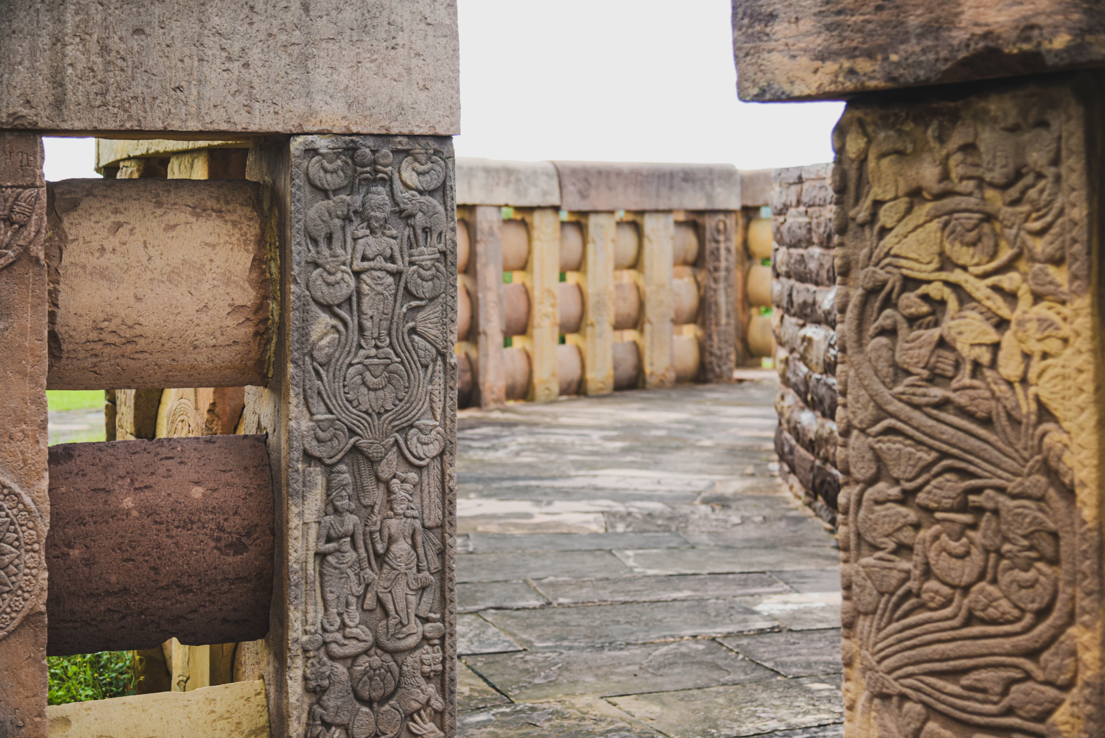 Ancient Stone Carvings & Gateway at Sanchi Stupa