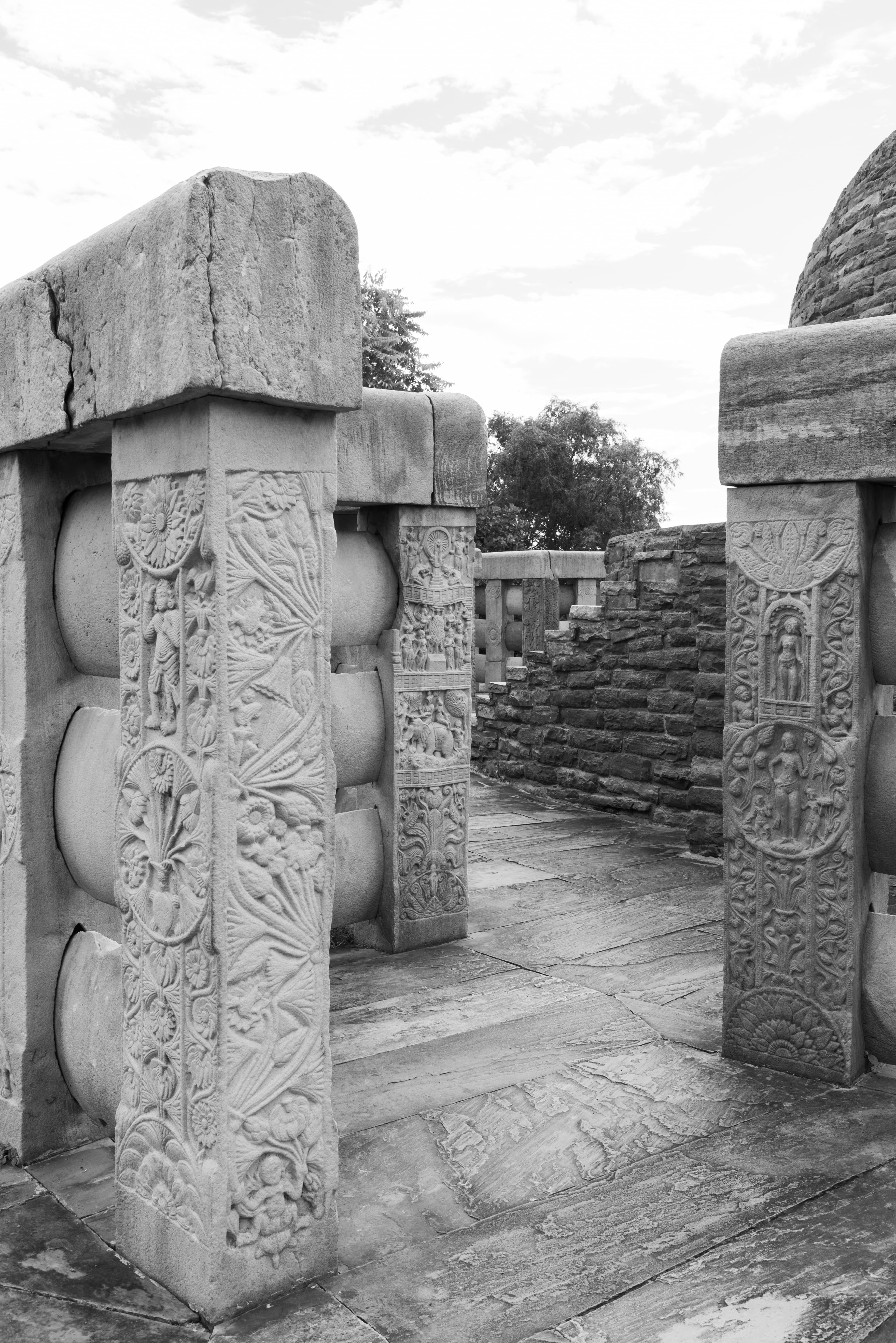 Stone Carvings of Sanchi Stupa Pathway