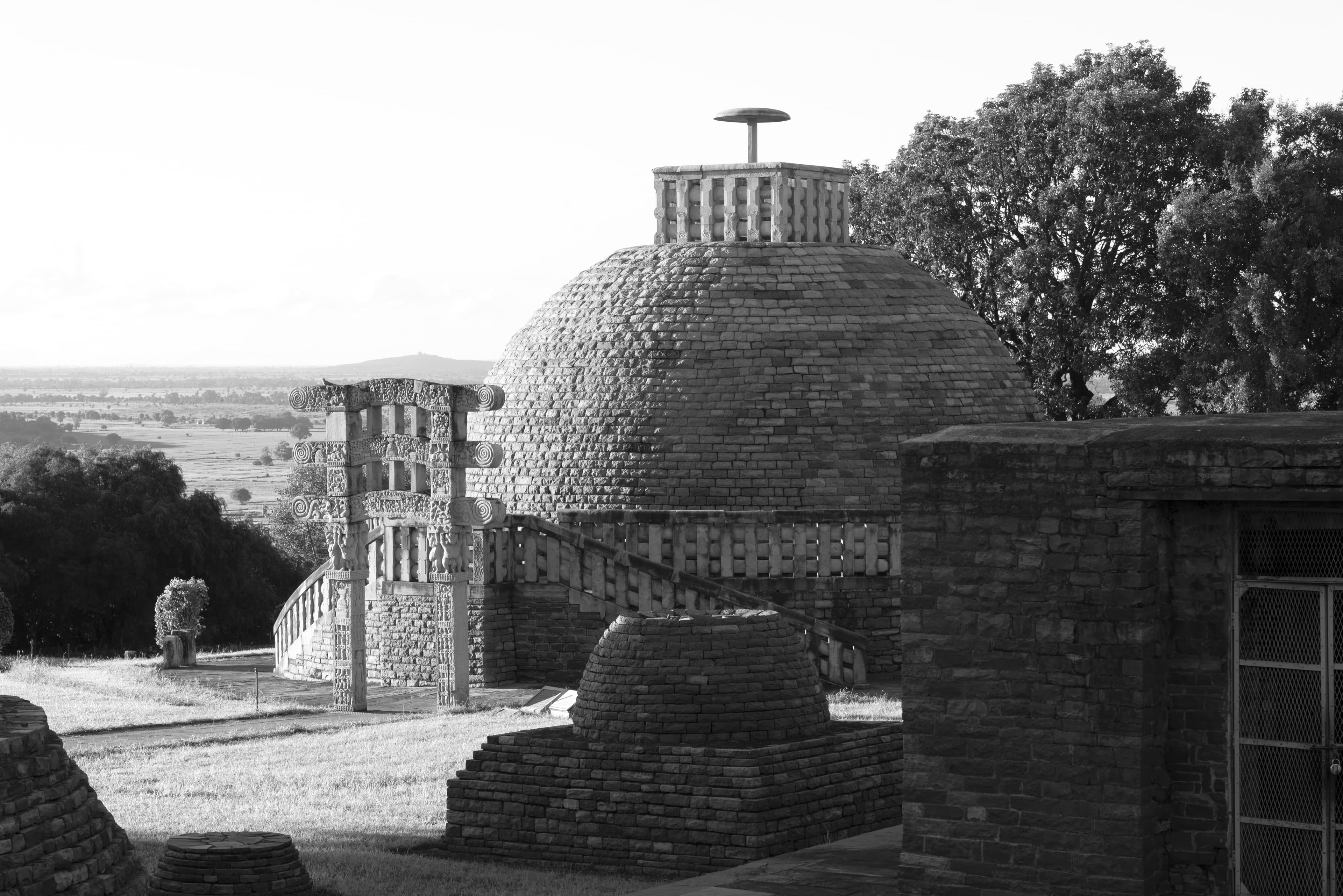 Timeless View of Sanchi Stupa in Black & White
