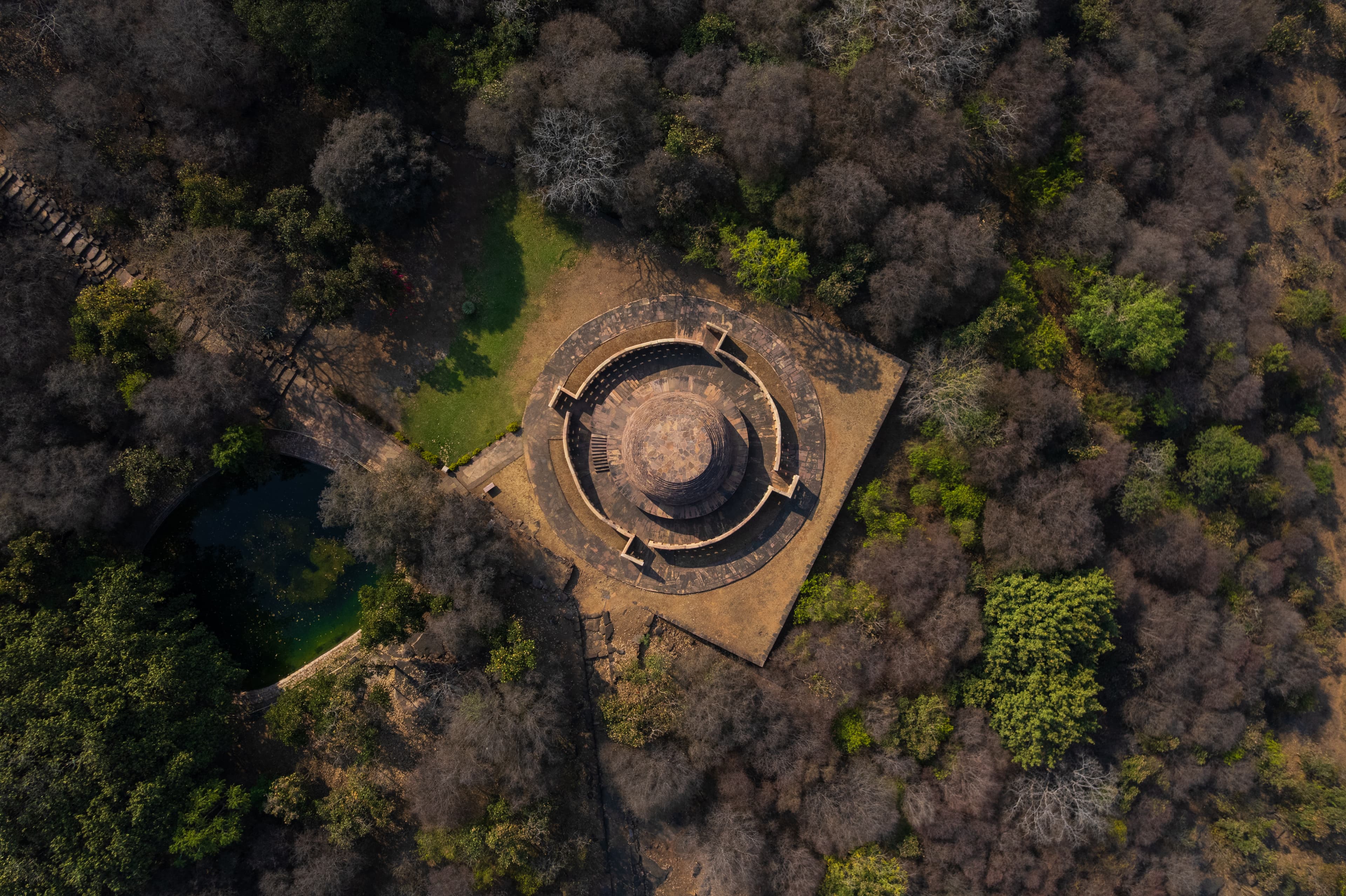 Stupa in the Forest – Aerial Harmony at Sanchi