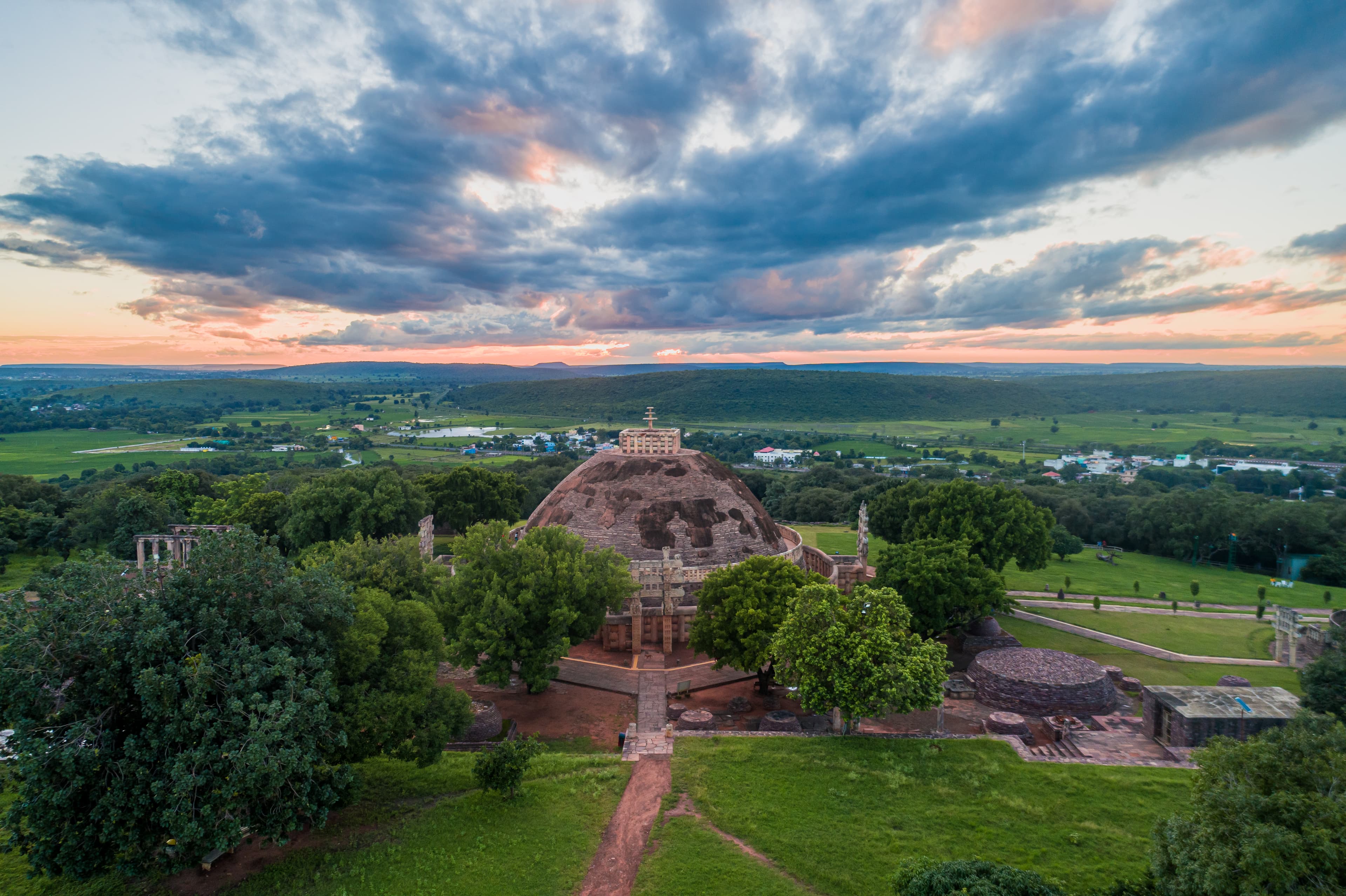 Majestic Sanchi Stupa Under a Stormy Twilight Sky