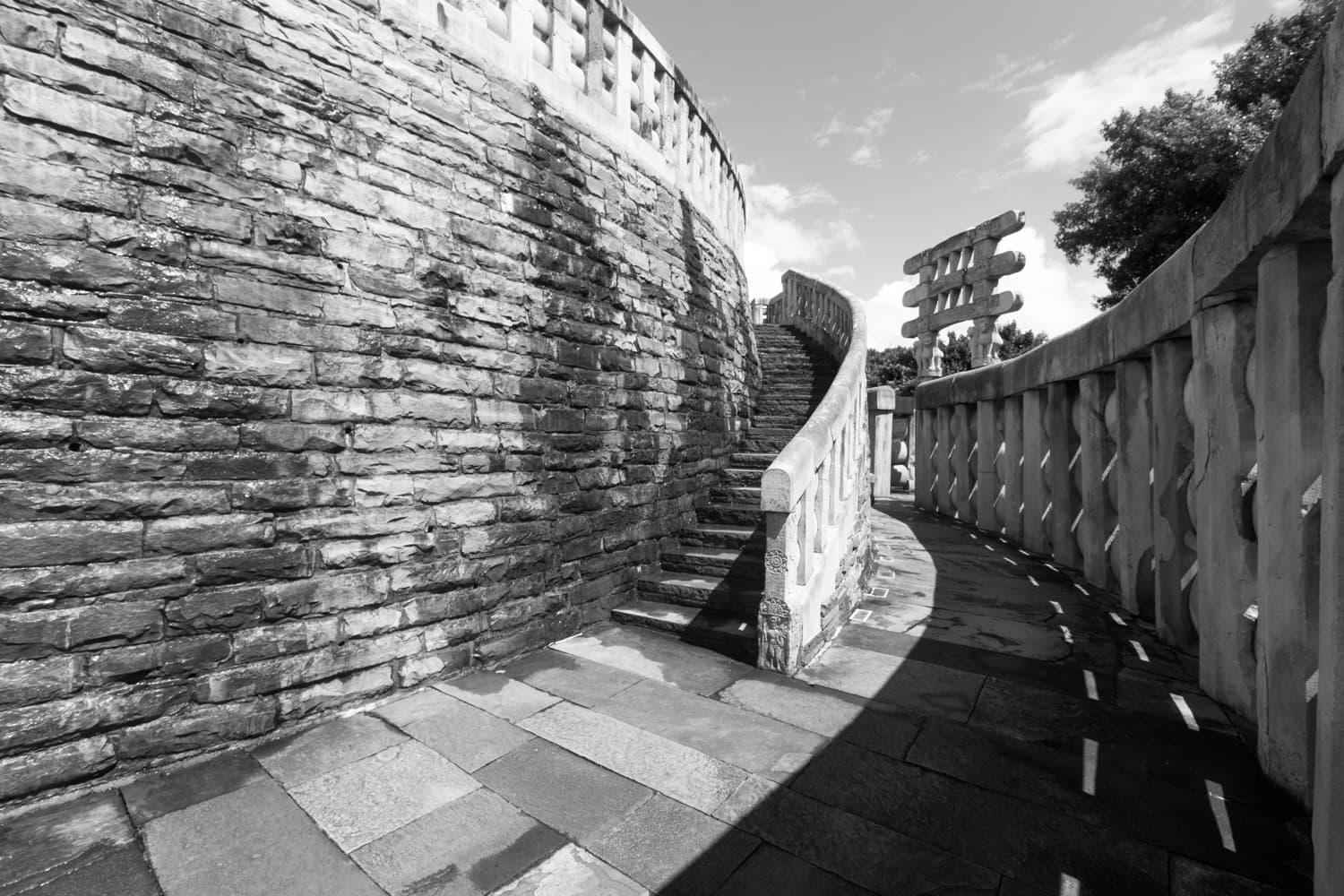 Monochrome View of Sanchi Stupa Steps