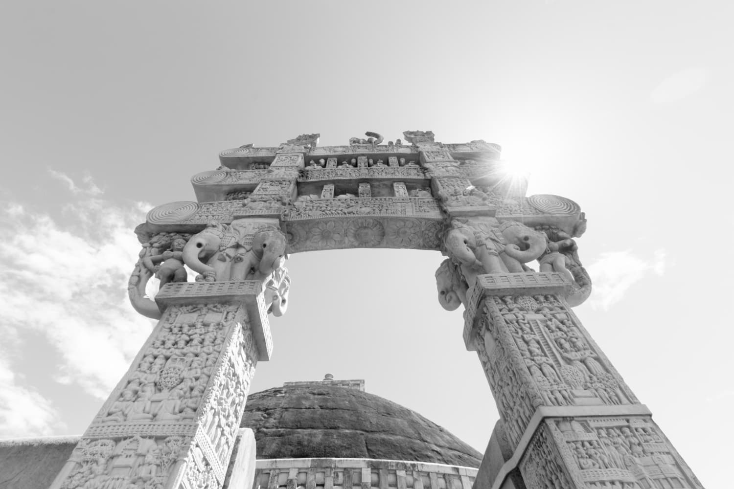 Timeless Stone – Sanchi Stupa Gateway in Monochrome