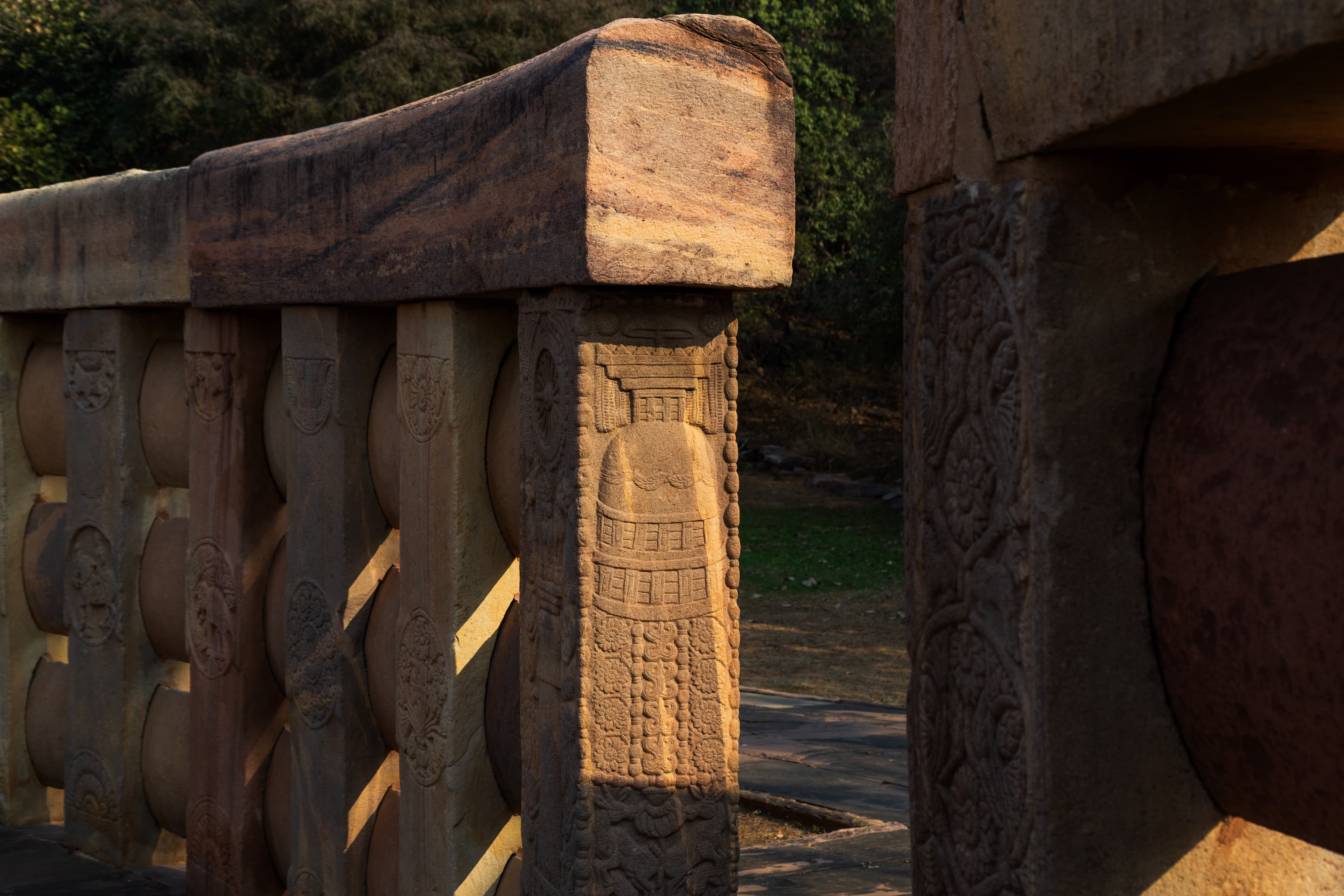 Stupa Relief on Railing Pillar – Sanchi’s Sacred Symbolism in Stone