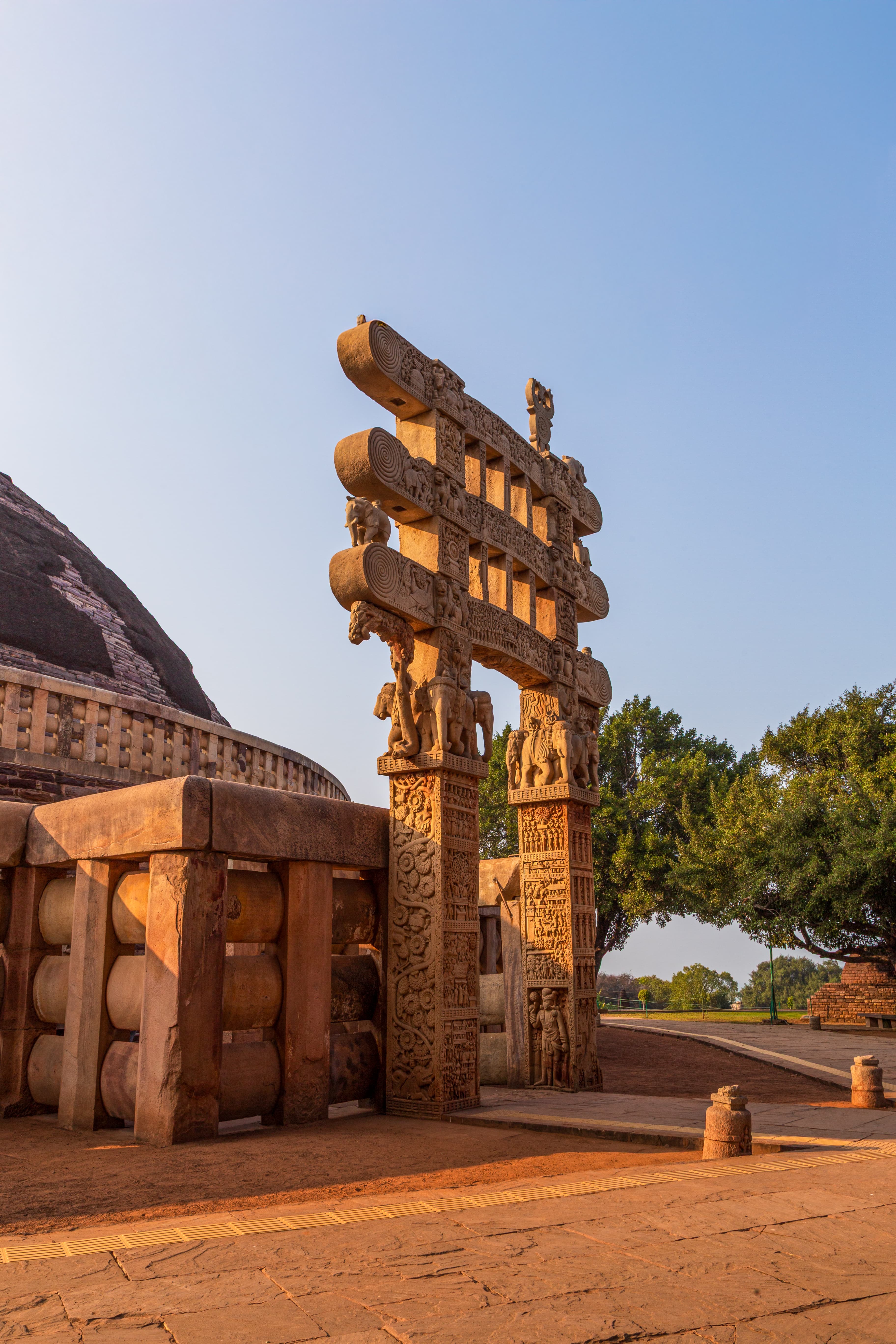 Eastern Gateway of Sanchi Stupa in Golden Light