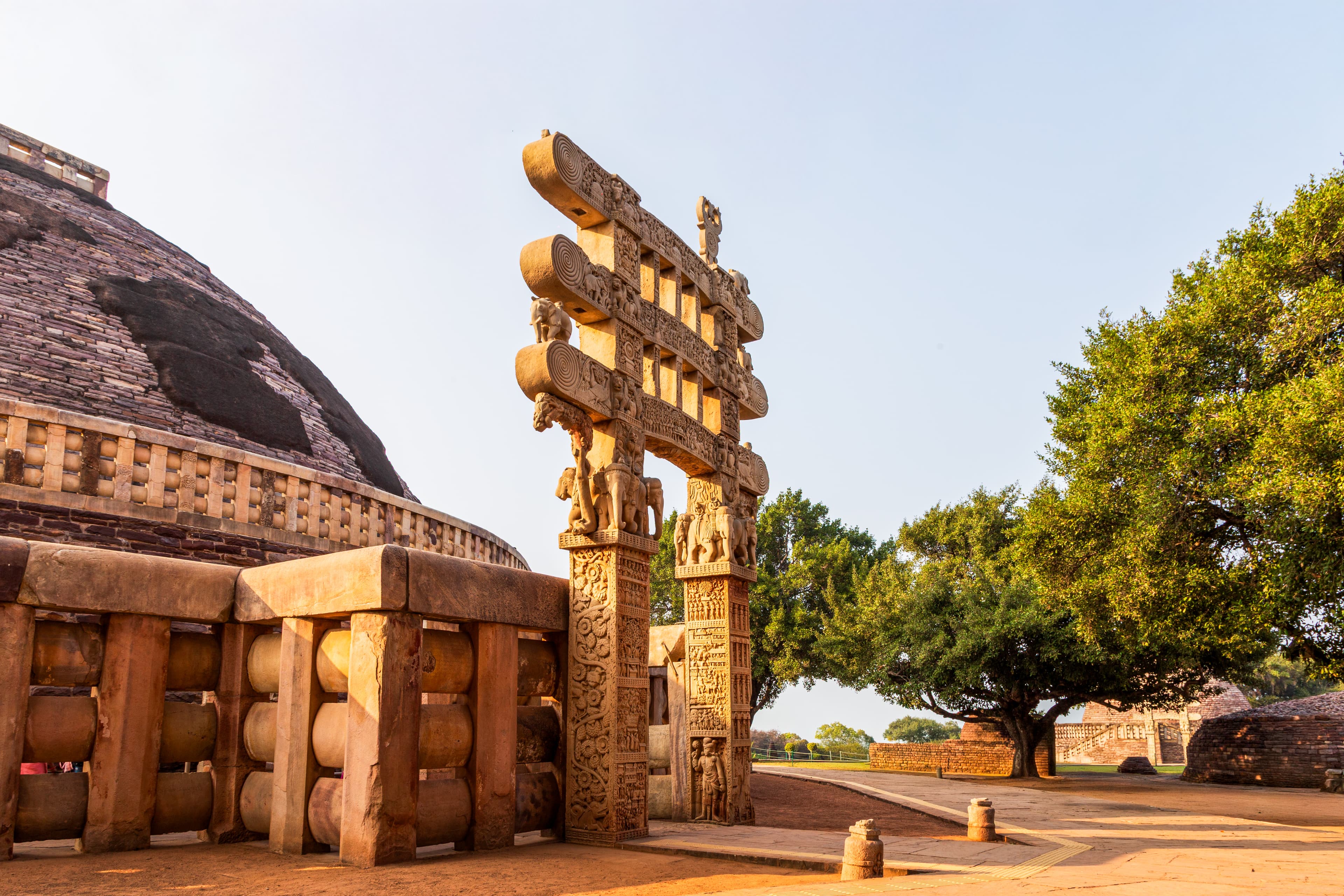 Sanchi Stupa with Eastern Gateway at Sunrise