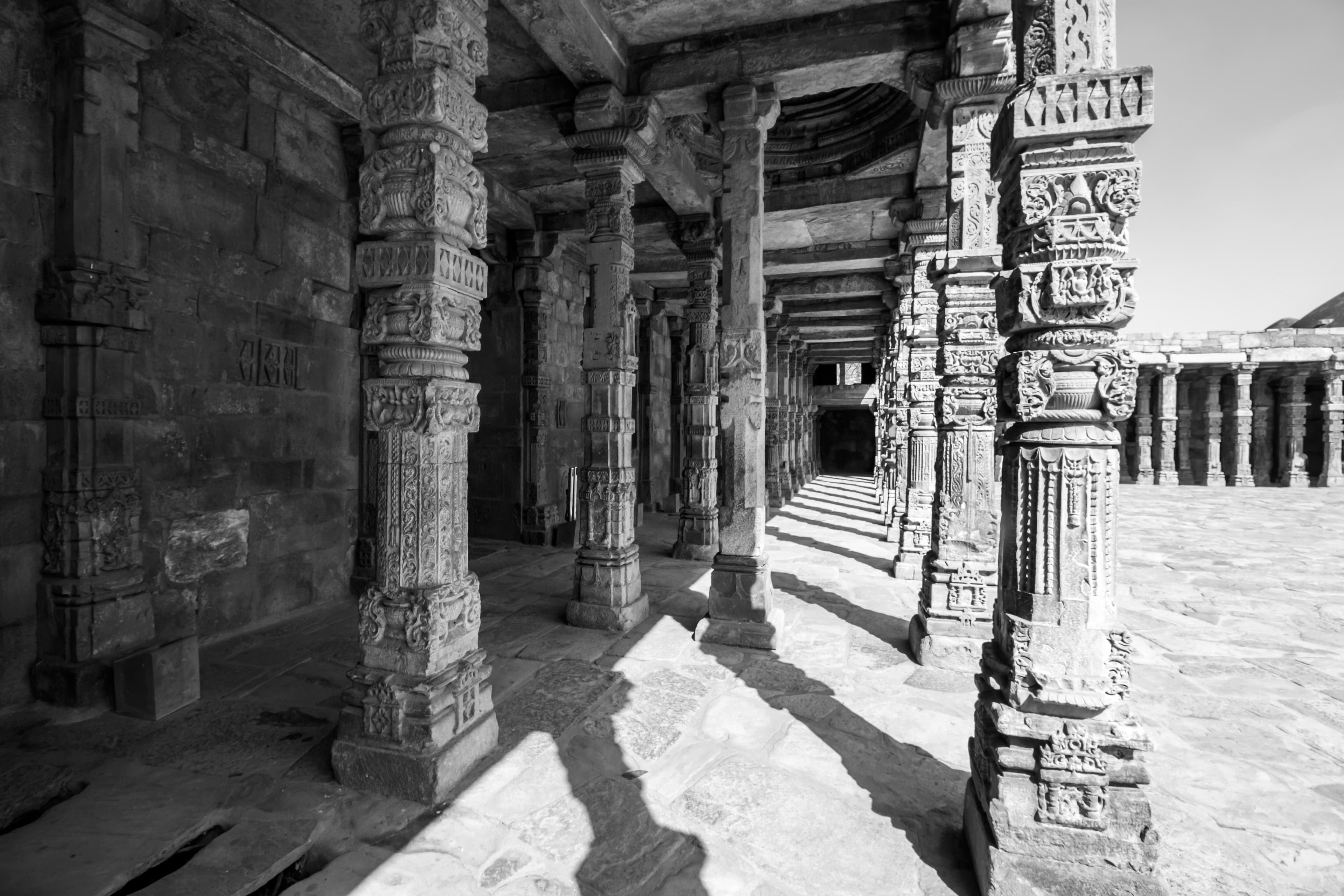 Shadowed Symmetry Stone Pillars of Qutub Complex