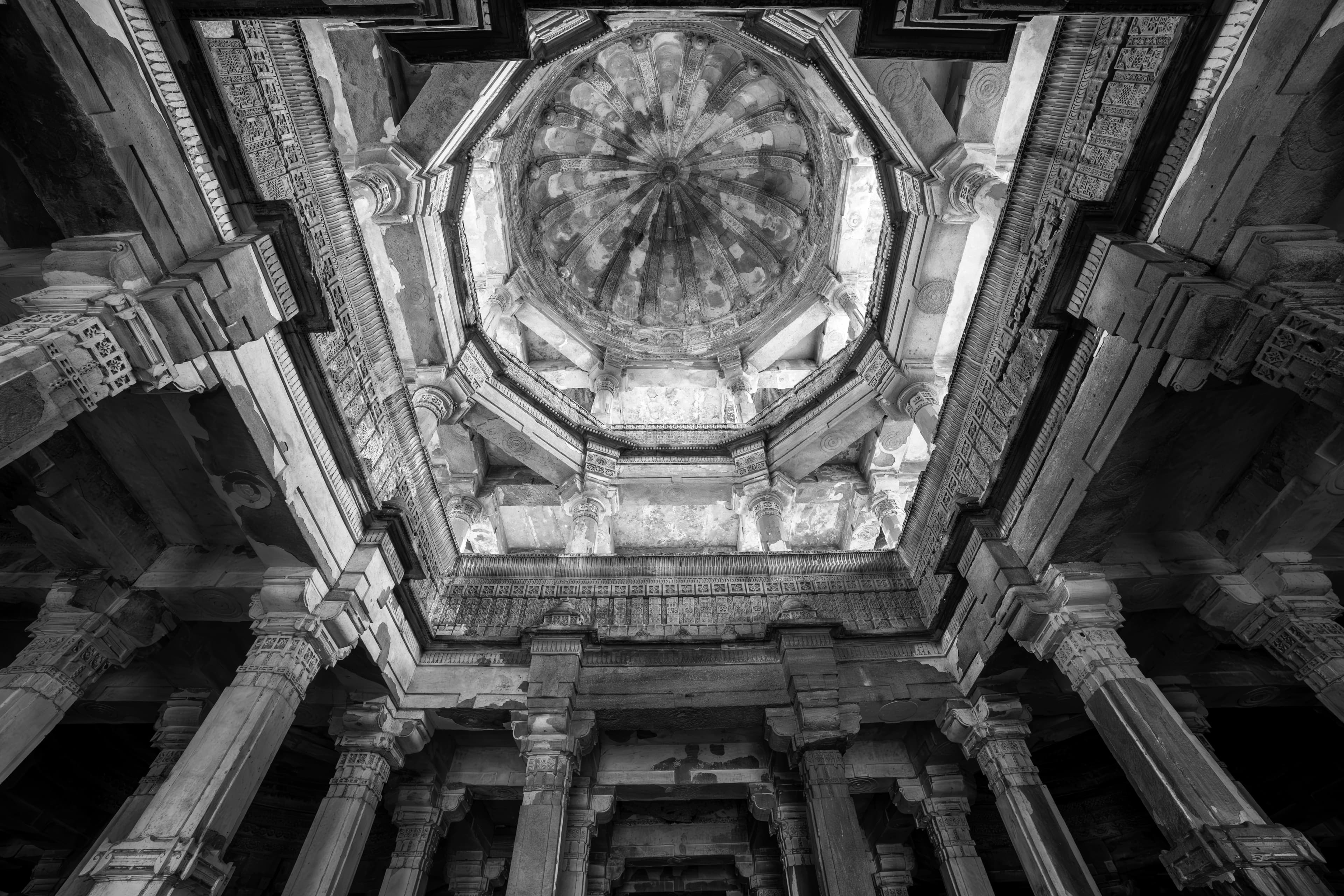 Ancient Stepwell Ceiling in Black & White