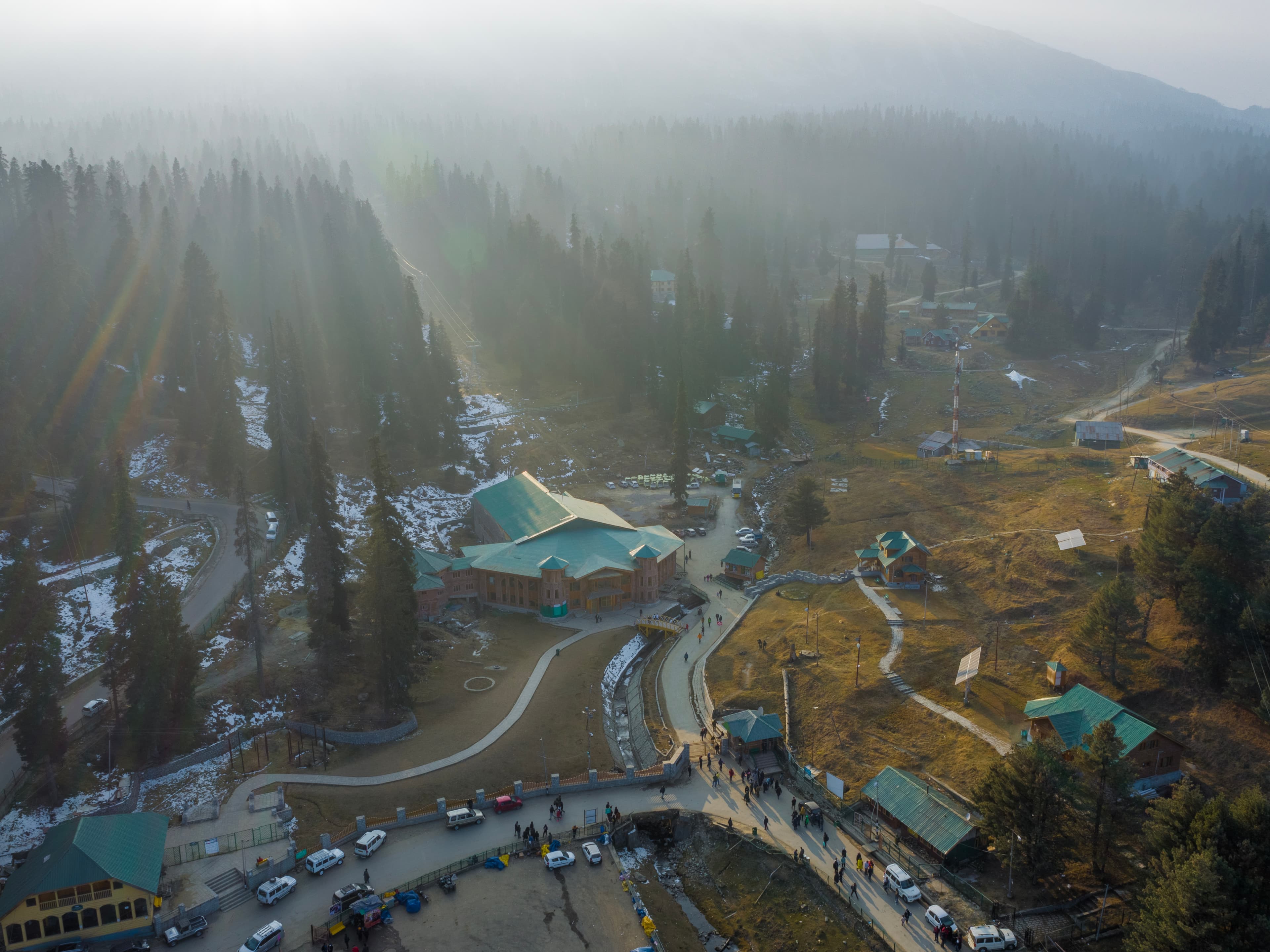 Sunlit Aerial View of Gulmarg Townscape