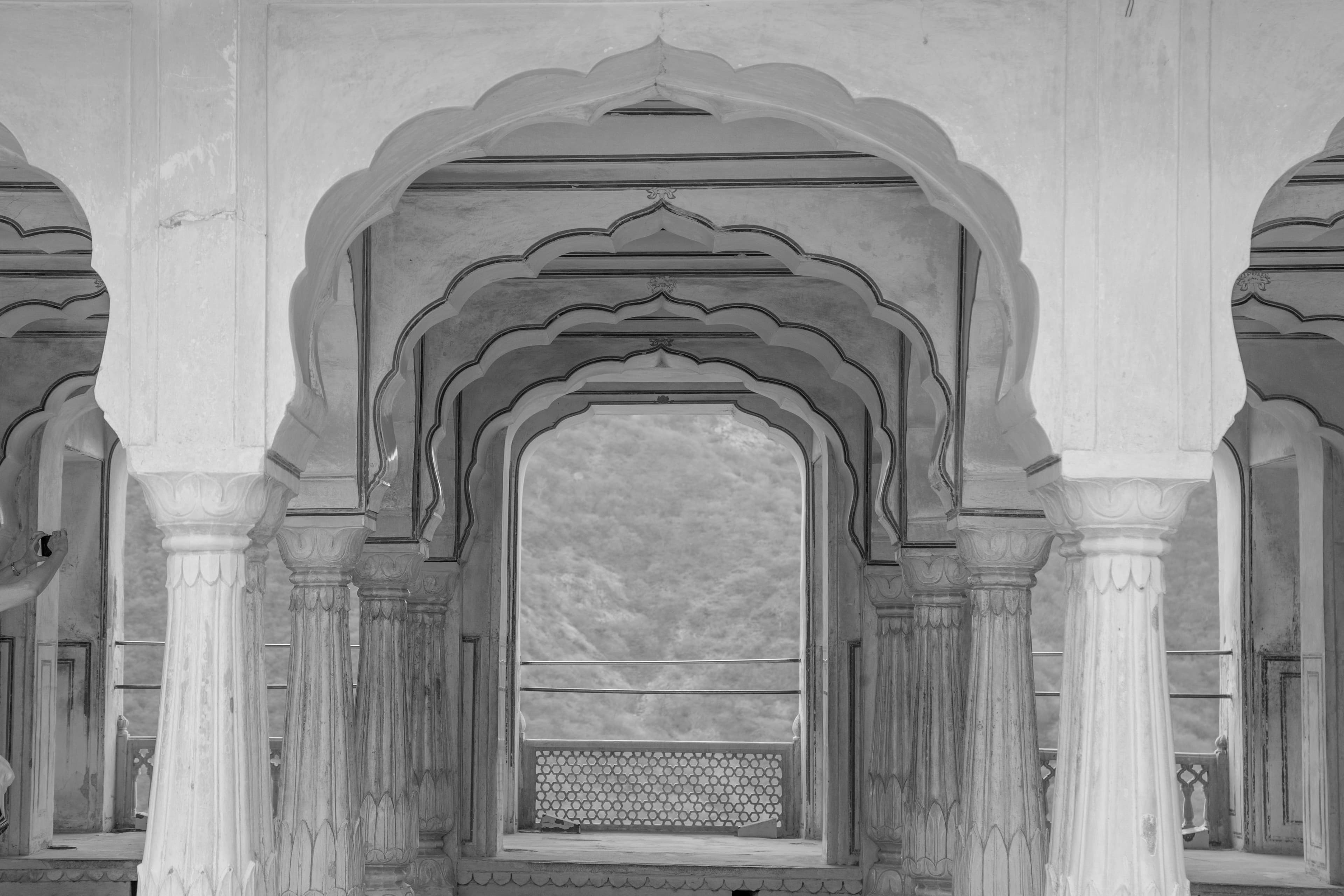 Framed Heritage Arches of Amer Fort in Monochrome