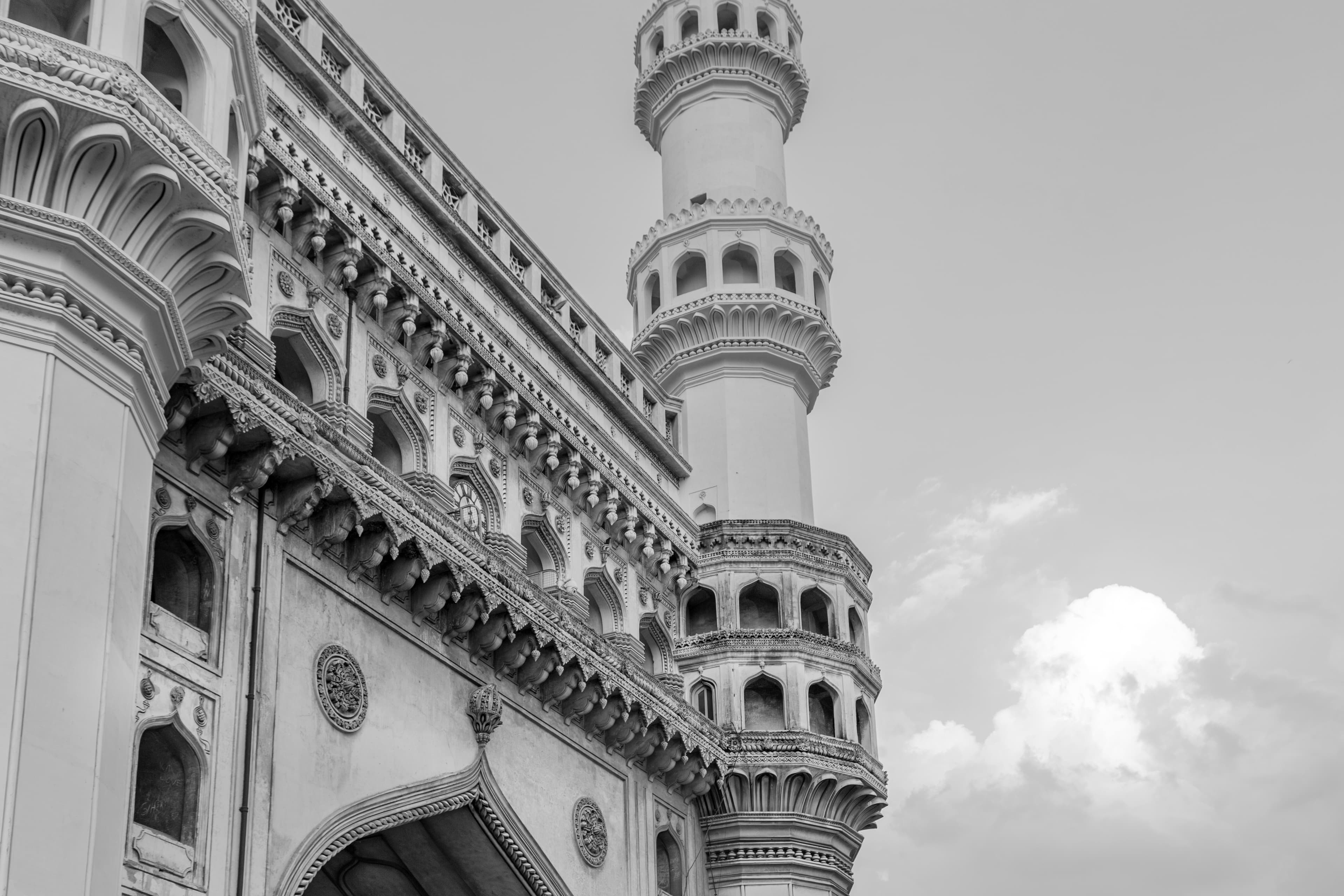 Charminar Minaret in Monochrome Majesty