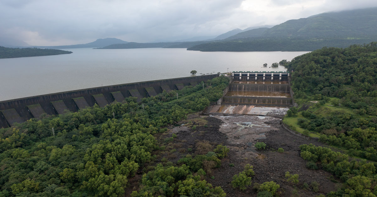 Ariel view of  Mulshi Lake and dam
